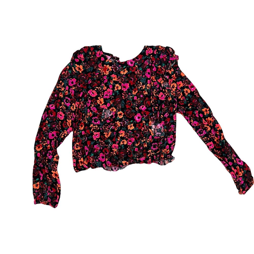 Wild Fable Women's Dark Floral Print Long Sleeve Ruffle Blouse - XS - NWT